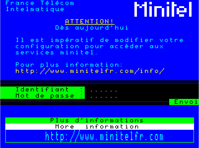 Minitel welcome screen Minitel welcome screen